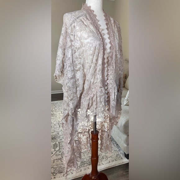 Origami by Vivien Floral Lace Hi Low Duster Boho Fairy Whimsy One Size - Picture 6 of 12